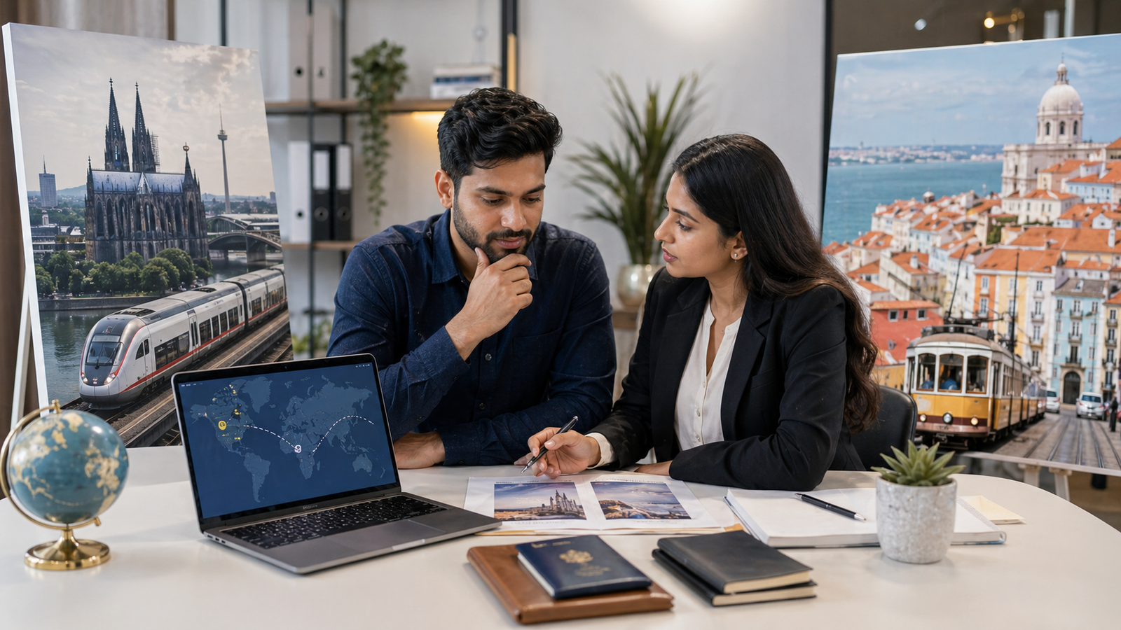 Indian worker comparing two Europe pathway options with an advisor