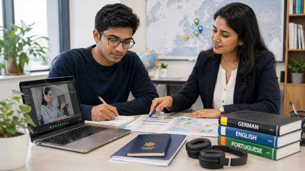 Indian applicant preparing language requirements for Europe work visas