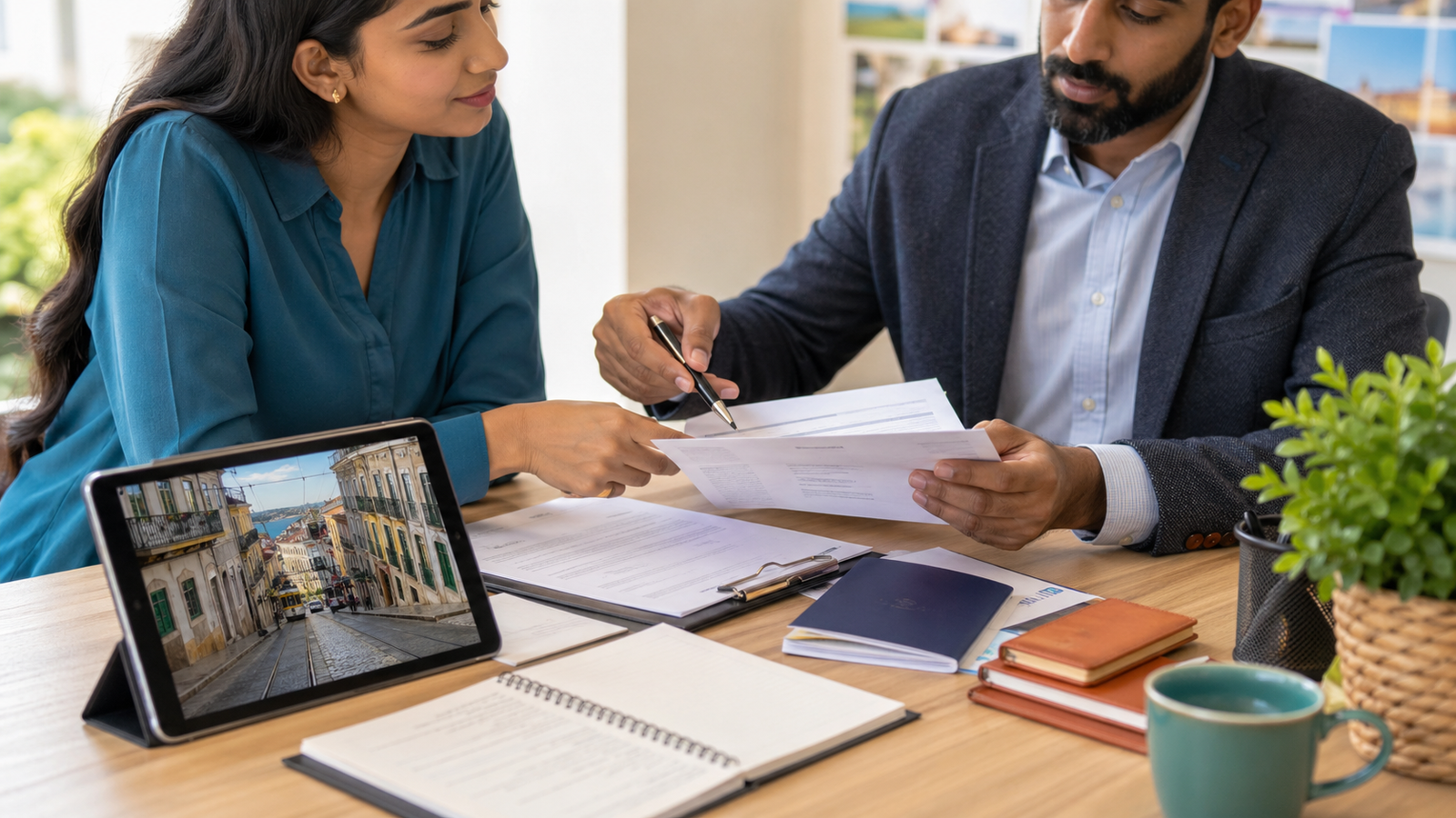 Indian applicant reviewing Portugal work visa documents with an advisor